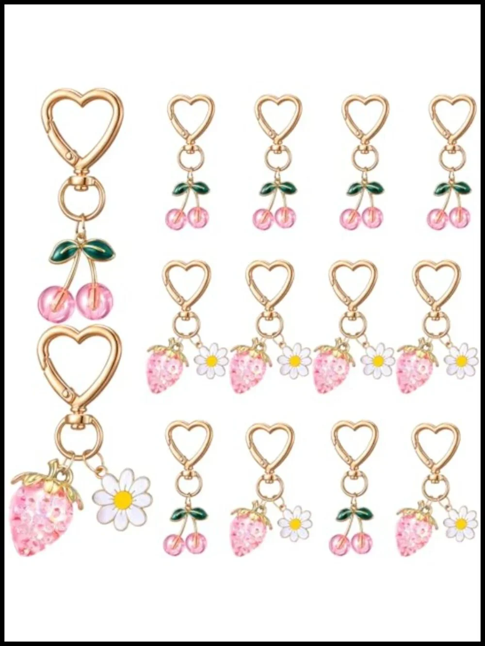 12 Pcs Fruit Charms Keychains Kawaii Cherry Strawberry Bag Decor for Women Purse